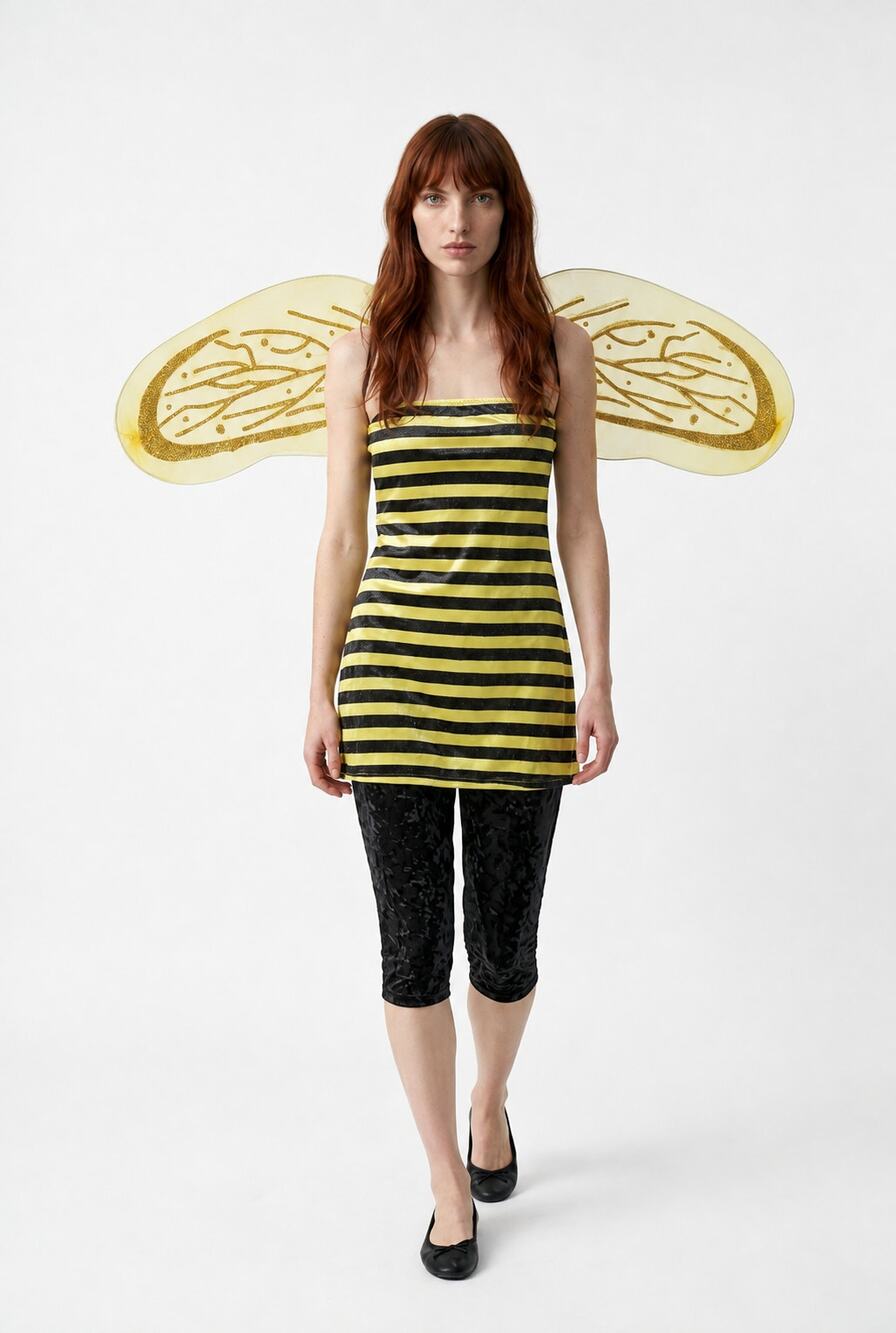 Bee Costume Complete Set S/XS Dress Crop Leggings Antennas Wings Stinger Socks